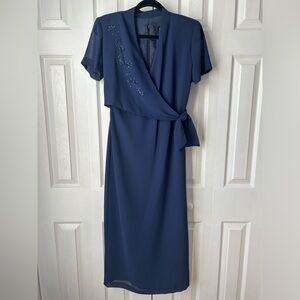 NWT vintage navy blue floral beaded maxi wrap dress - 6 petite